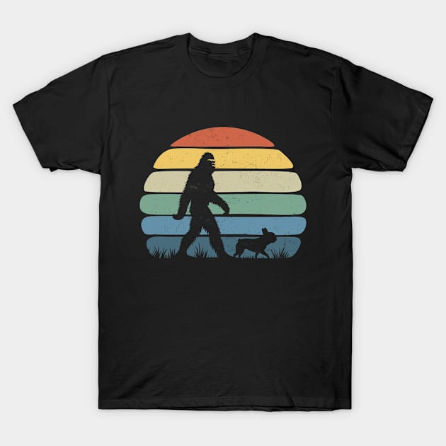 Bigfoot Hiking With a Bulldog Dog Vintage Distressed Outdoor T-Shirt by Cuteness Klub